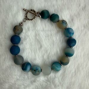 Elegant Blue Agate Beaded Bracelet Using Semi Precious Gemstones w Toggle Clasp